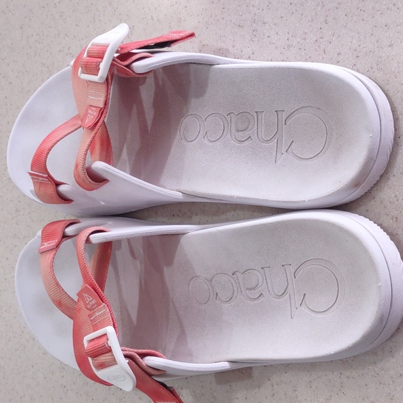 Chaco tie dye persimmon Alpine slide sandals white/orange size 10 EUC - Picture 3 of 8